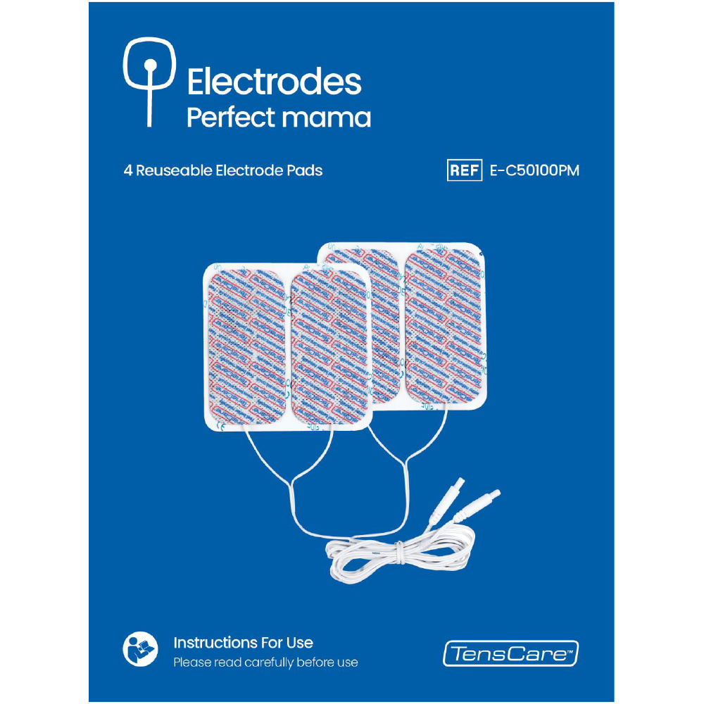 TensCare Electrodes Perfect mama retail card showing 4 reusable electrode pads