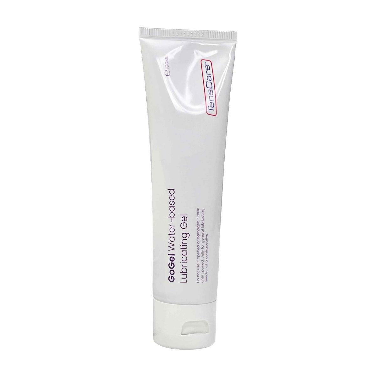 TensCare GoGel water-based lubricating gel tube, angled view