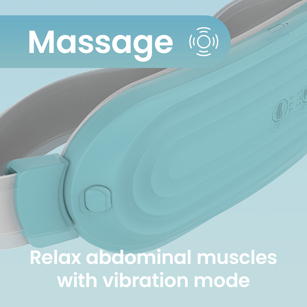 Close-up of the Ova Therma belt, relaxing abdominal muscles with vibration mode