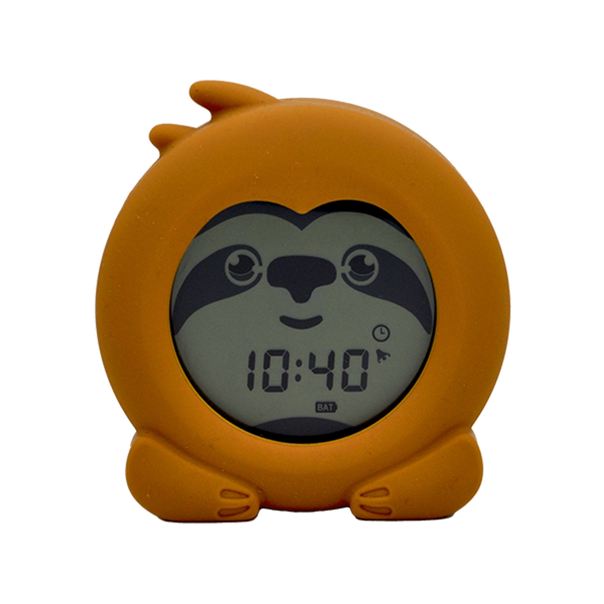 Sloth children's sleep training clock in orange, showing the time 10:40
