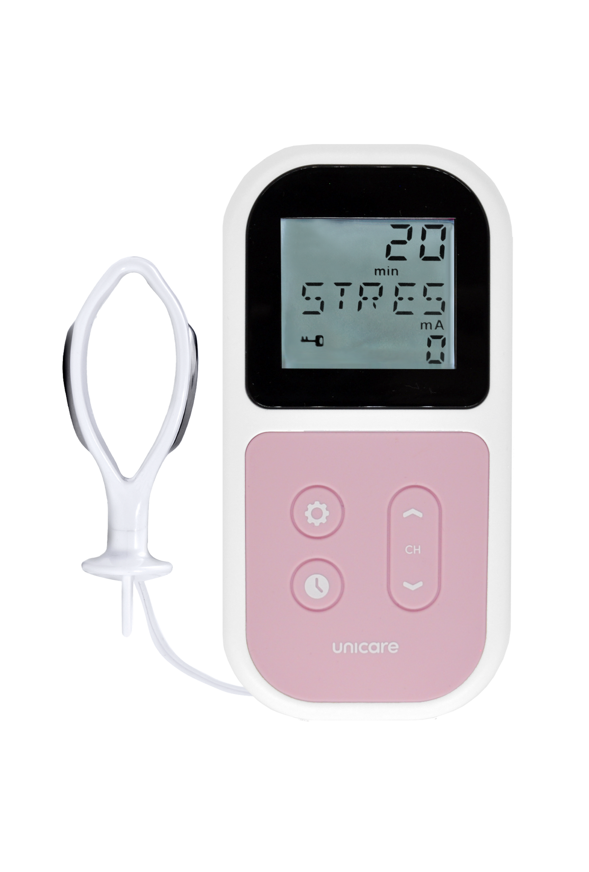 TensCare UniCare unit with its probe on a black background