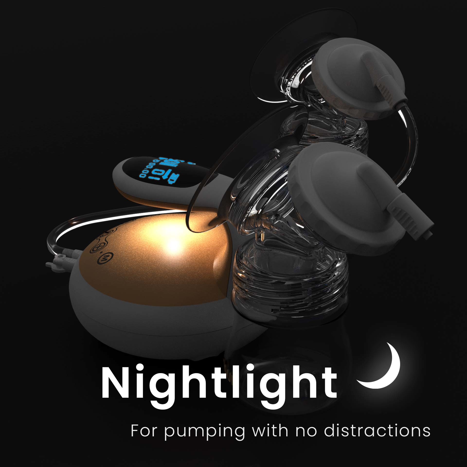 Nouri Duo double breast pump lit in the dark, showing its nightlight