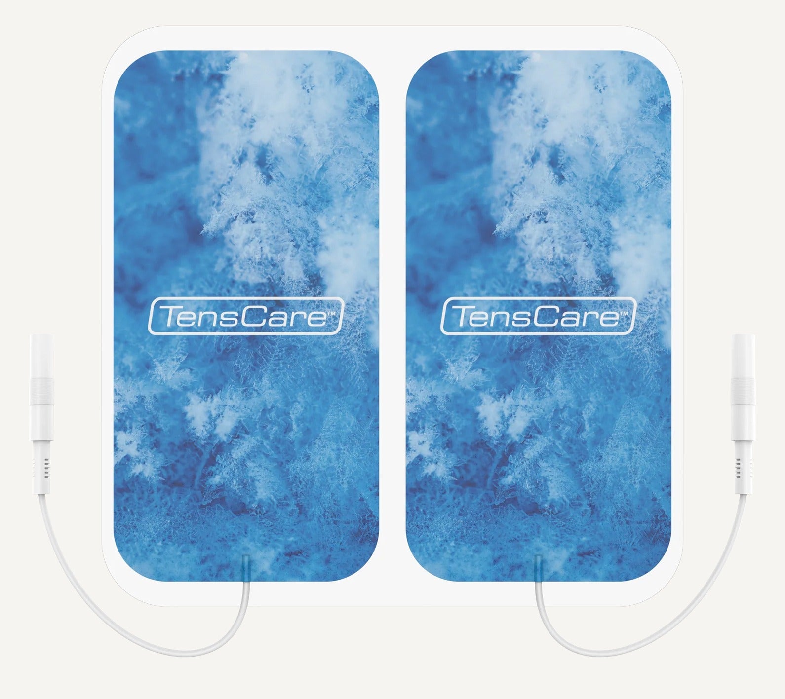 TensCare Cool Relief 50 x 100 mm electrode pads with lead wires, front view