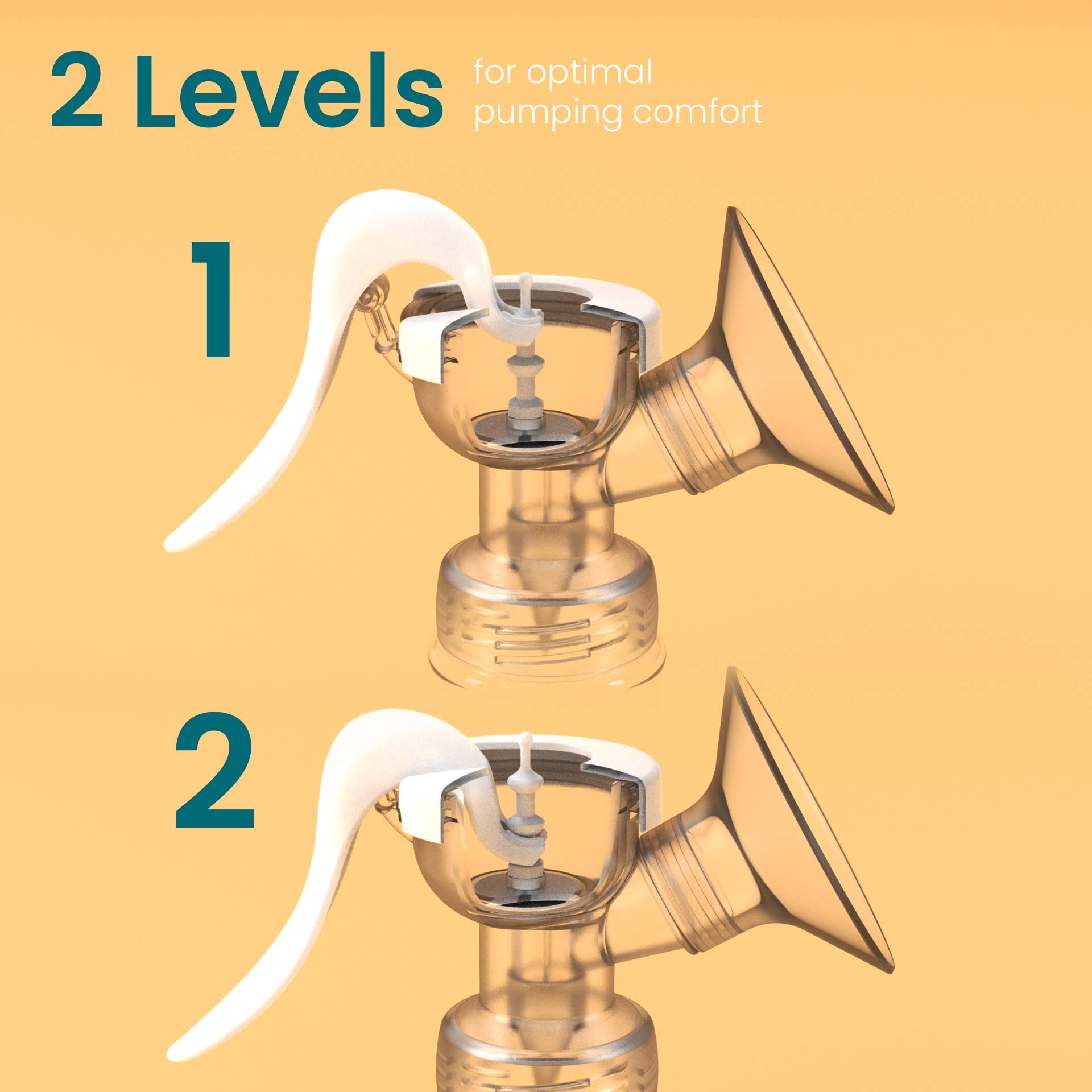 Nouri Manual pump handle shown at its 2 levels for optimal pumping comfort