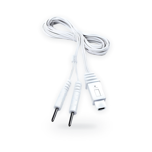 TensCare white replacement lead with mini-USB connector and two 2 mm pins for the iTouch Sure and Elise