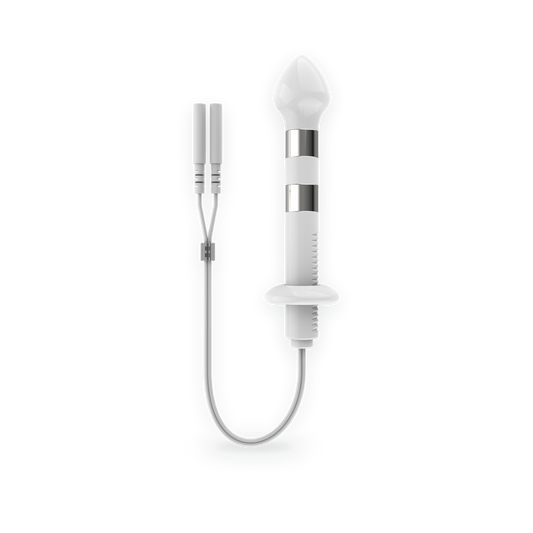 TensCare Liberty Fit anal probe with lead wires and 2 mm pin connectors