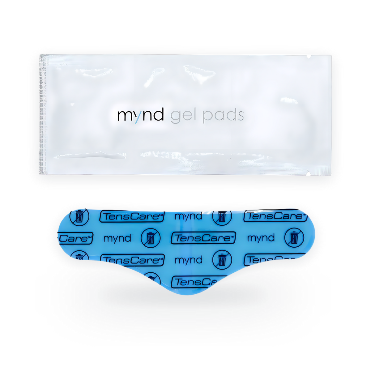 TensCare Mynd gel pad sachet with a blue backed replacement gel pad