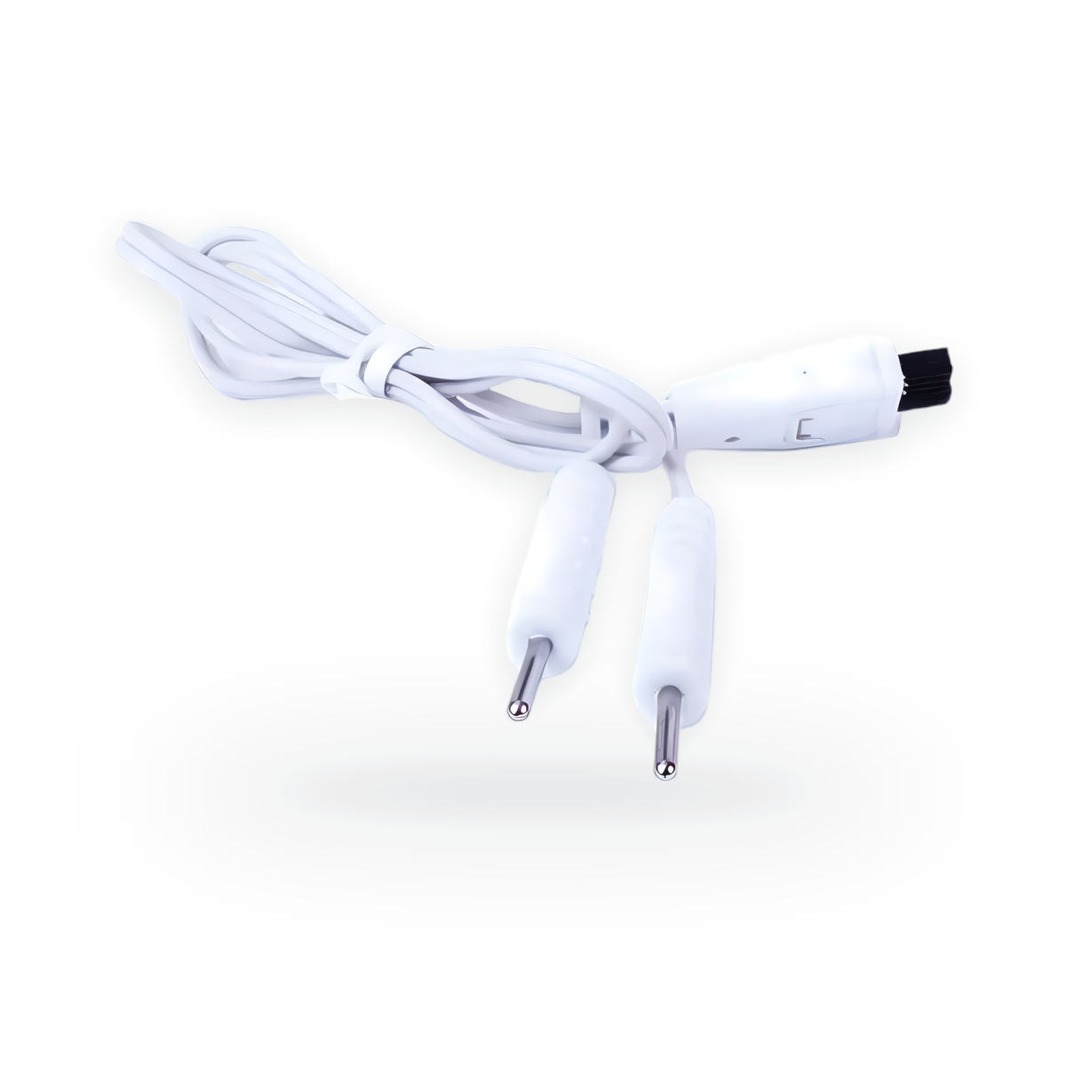 TensCare white replacement Y-cable lead wires for the Ova device, with two 2 mm pins