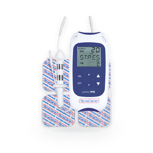 TensCare Perfect PFE pelvic floor exerciser for men with its probe and electrode pads