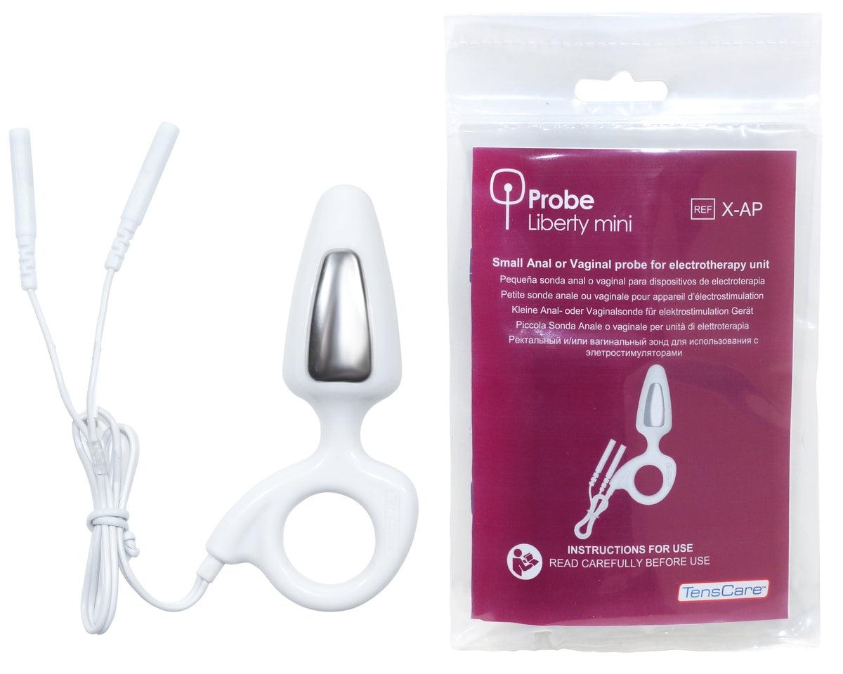TensCare Liberty Mini probe beside its pink retail pouch