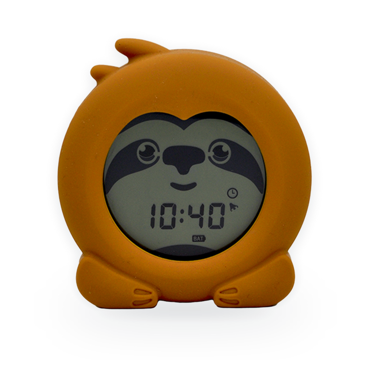 Sloth children's sleep training clock in orange, showing the time 10:40