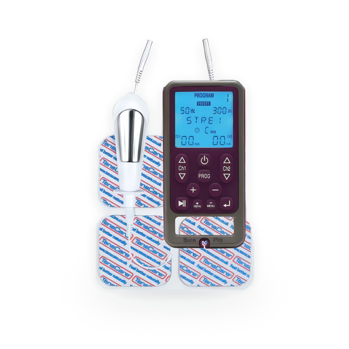 TensCare Sure PRO pelvic floor exerciser unit with its probe and electrode pads